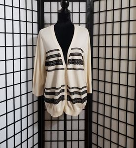 Lane Bryant Button Down Ivory Black Lace Cardigan